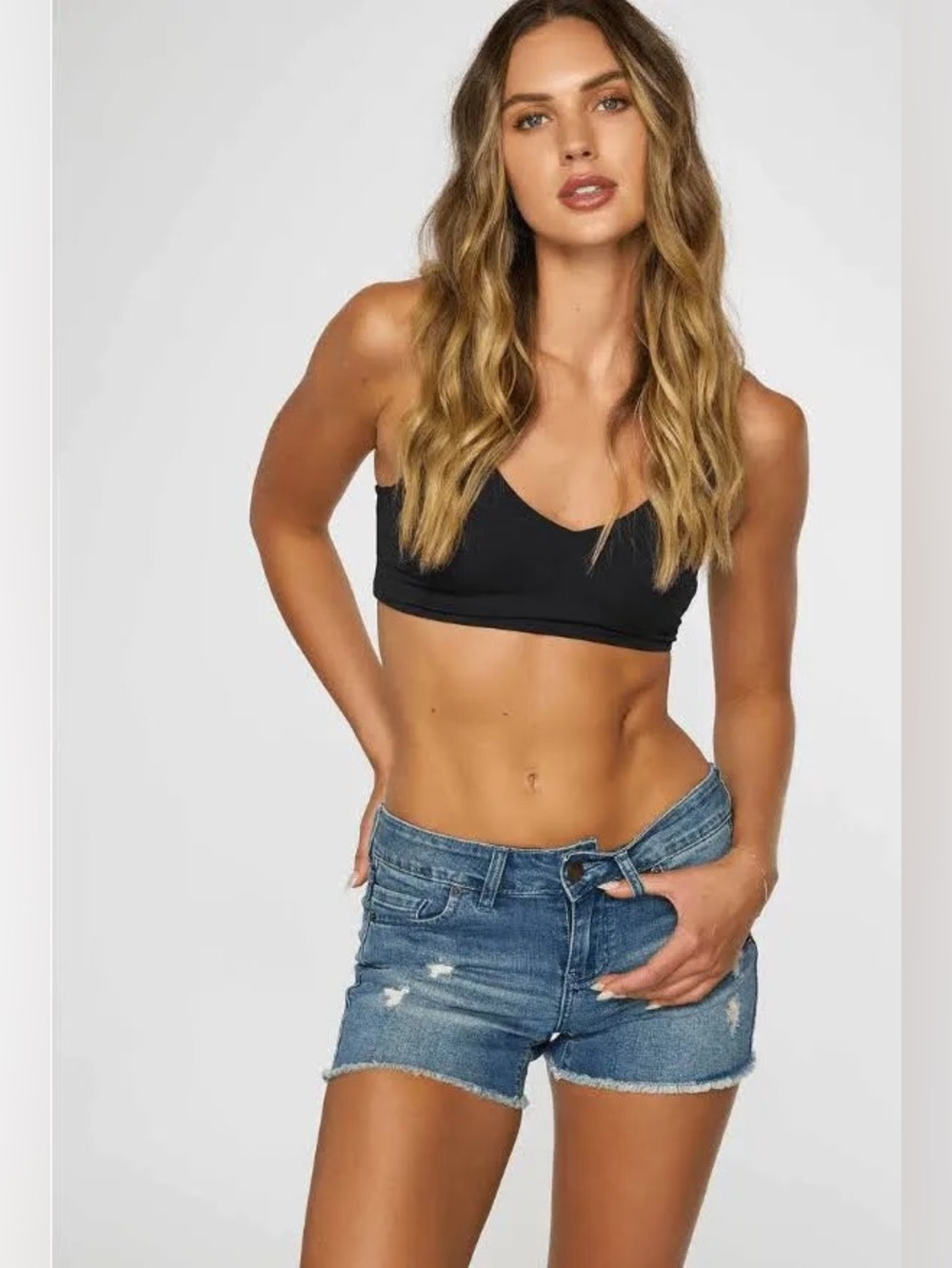 NWT ONEILL BOWIE Jeans Blue Grass Wash Denim Frayed Hem Women's Shorts Size 26